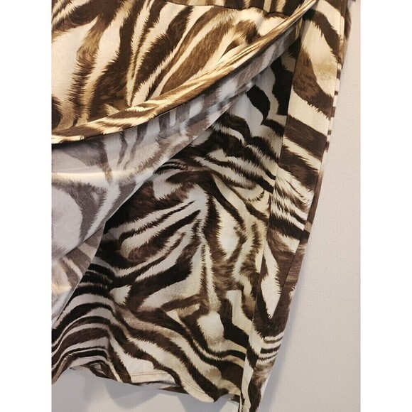 Chicos Animal Sally Sarong Faux Wrap Skirt Brown Sz 2 (12) Tiger Print Pull On - Picture 2 of 8